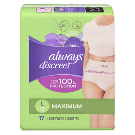 Always Discreet Incontinence Underwear, Large, Maximum Absorbency, 17/Pack,  3 Packs/Carton (92736)