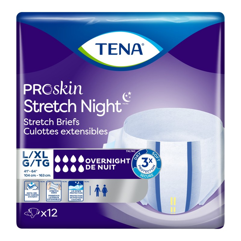 TENA Proskin Stretch Unisex Overnight Brief for Incontinence - Large/Extra  Large - 12s