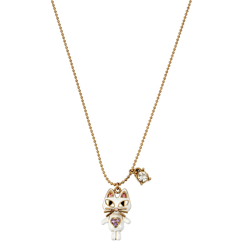 Betsey Johnson White Cat Pendant Necklace - Gold