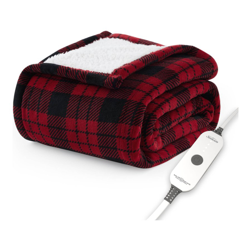 Sunbeam Heated Throw Heating Blanket - Red Black Frankfurt Plaid - 50 x 60 in