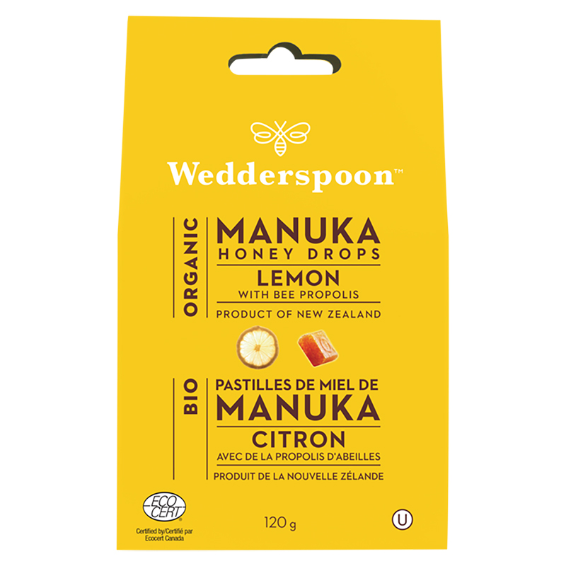 Wedderspoon Organic Honey Drops - Lemon & Bee Propolis - 120g