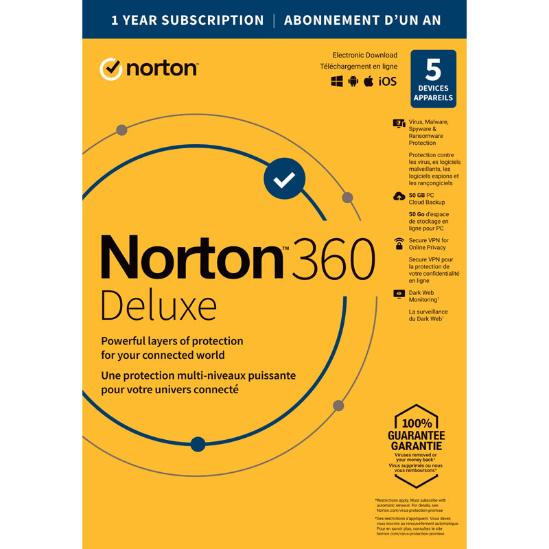 Norton 360 Deluxe - 5 Devices/1 Year - 21399985 | London Drugs