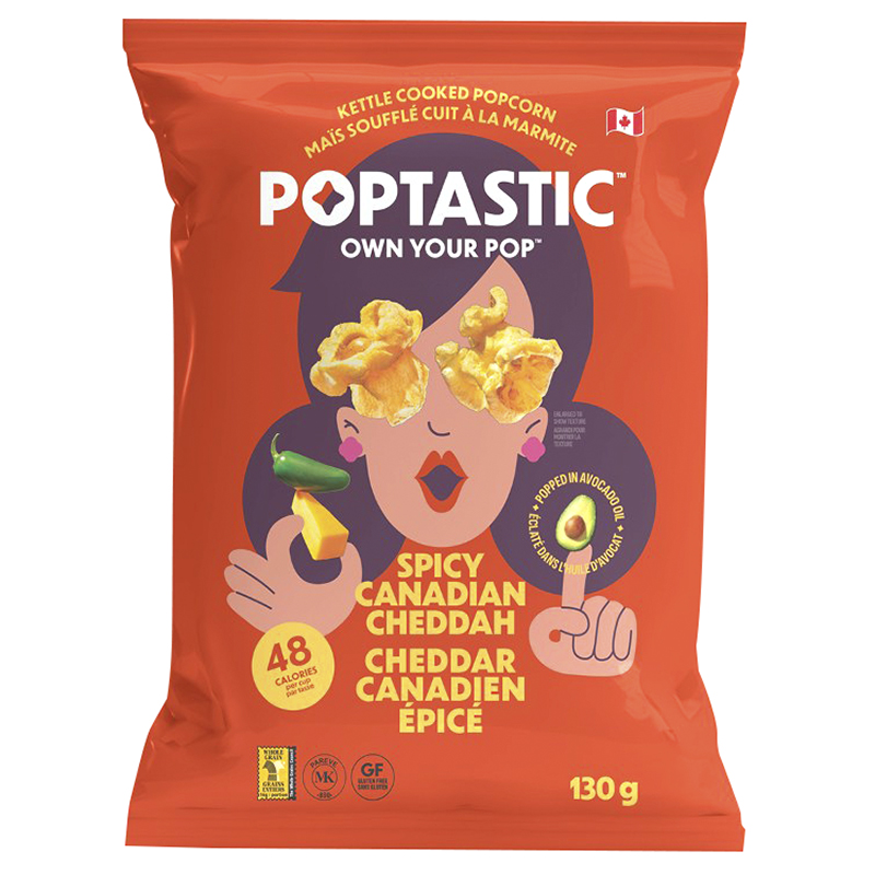 Poptastic Kettle Cooked Popcorn - Spicy Canadian Cheddah - 130g