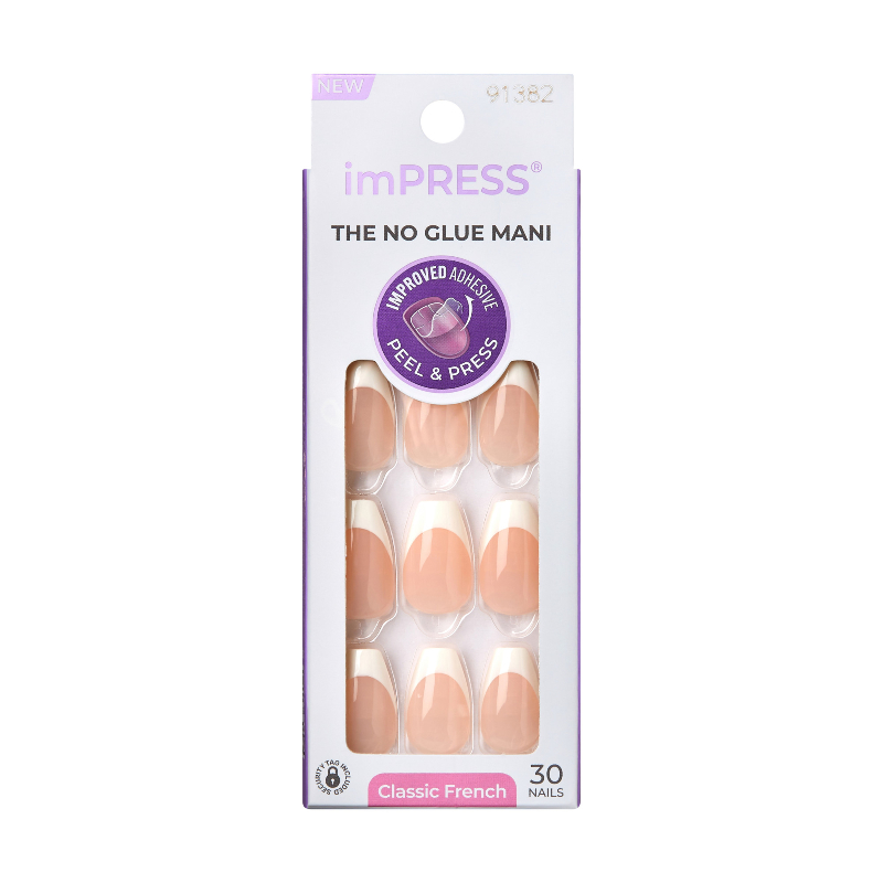 Kiss ImPRESS Peel & Press Classic French False Nails Kit - Ideal - 30s