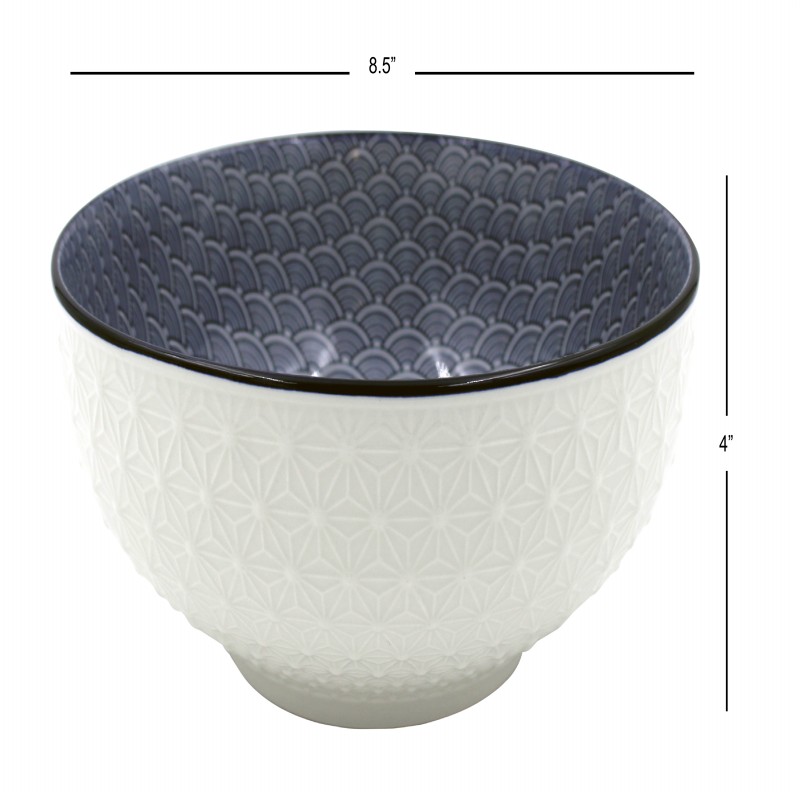 Claro Ceramic Embossed Two-Tone Rice Bowl - 8.5 Inch