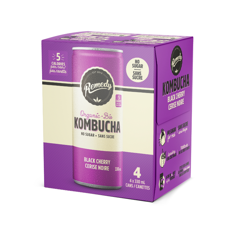 Remedy Sugar Free Organic Kombucha - Black Cherry - 4 x 330ml
