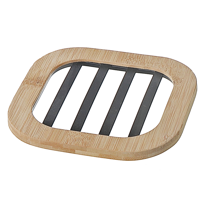 Metal Trivet with Bamboo Sides - Black