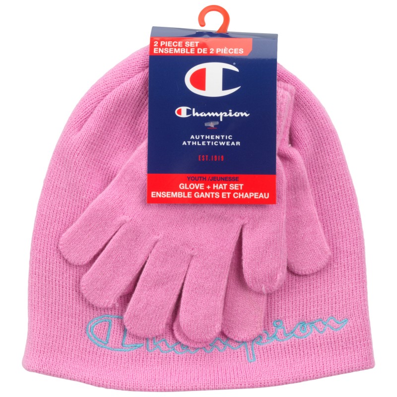 Champion Outline Cuff Glove + Hat Set - One Size - Pastel Pink