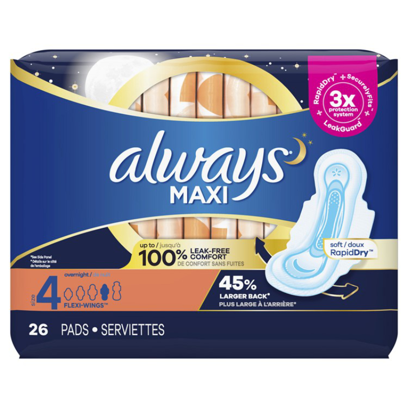 Always Maxi Overnight Pads with Flexi-Wings Size 4