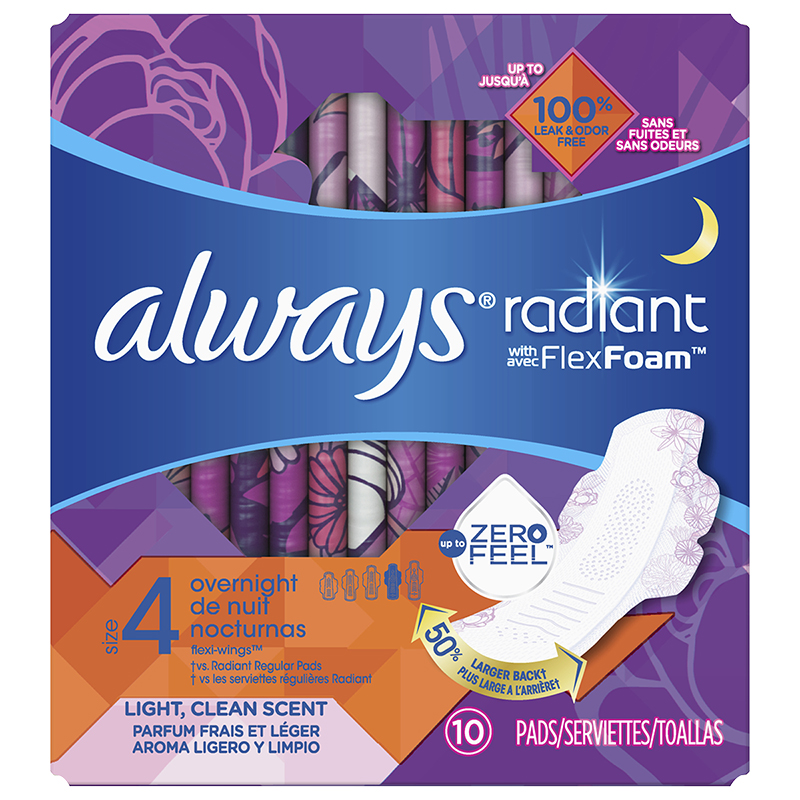 Armstrong Verdorren familie Always Radiant Size 4 Overnight Pads with Wings - 10s