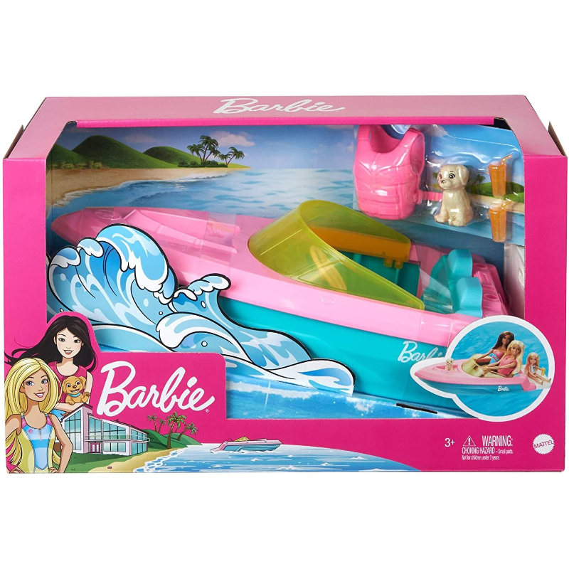 Barbie Doll and Boat Playset with Pet Puppy