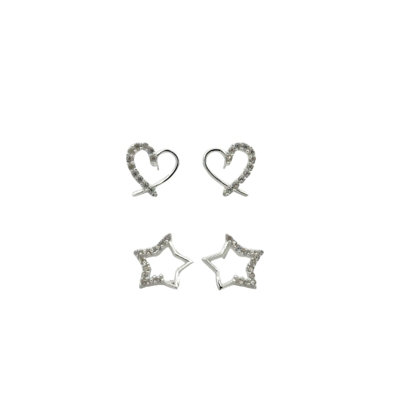 Silver Worx Heart & Star Pair Earring Set with Cubic Zirconia Accents - Sterling Silver