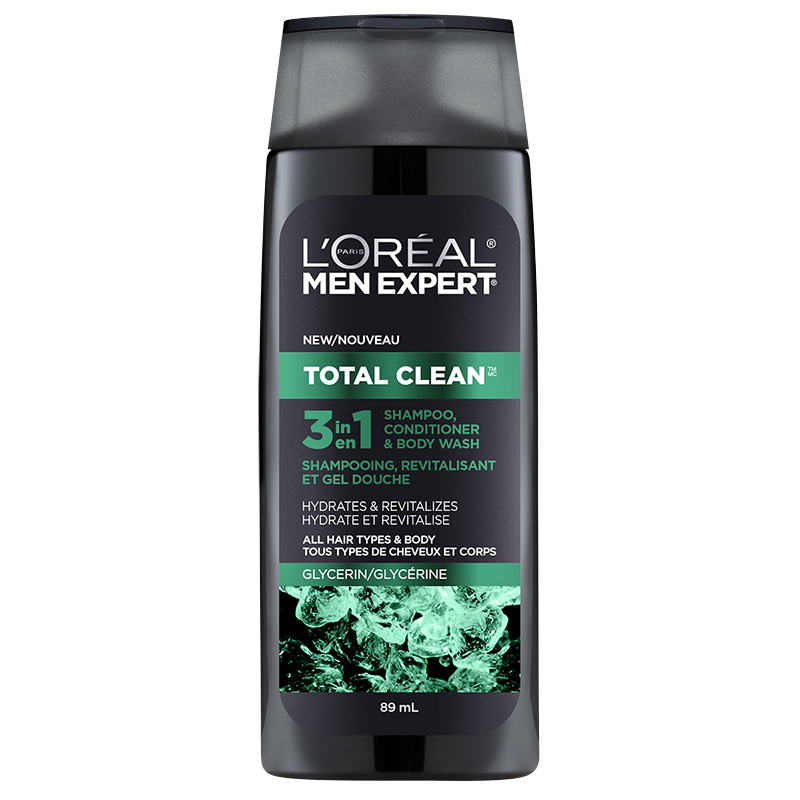 L'Oreal Men Expert Total Clean 3 in 1 Shampoo Conditioner Body Wash - Glycerin - 89ml