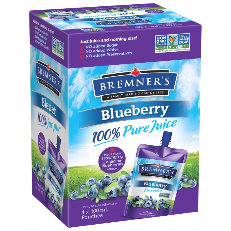 Bremner's 100% Pure Fruit Juice - Blueberry - 4x100ml