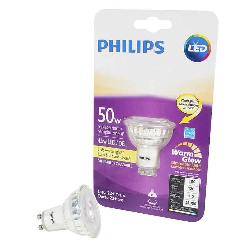 Philips GU10 LED Lightbulb - Soft White - 4.5w/50w
