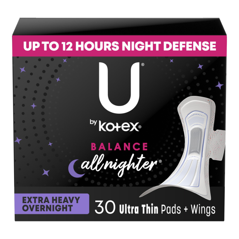 U by Kotex Balance Ultra Thin Sanitary Pad - Extra Heavy Overnight - 30 Count