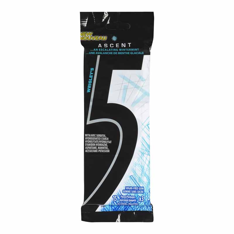 Wrigley 5-Sugar Free Gum, Ascent - 10 packs, 15 pieces each