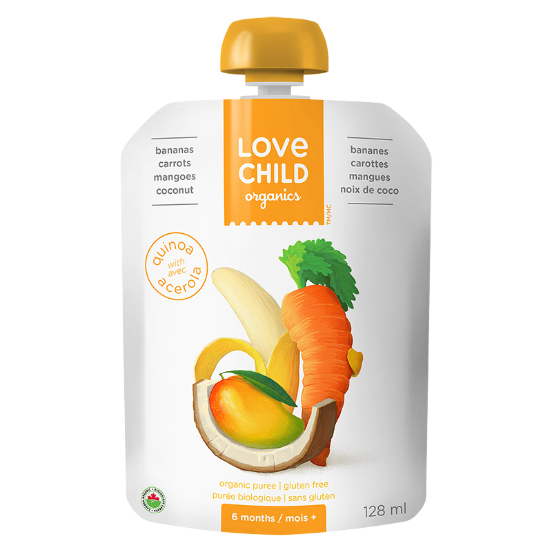 Love Child Organics Puree - Bananas, Carrots, Mangoes and Coconut - 128ml