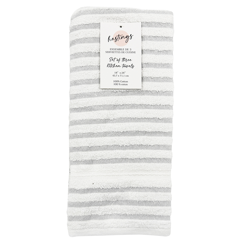 Hastings Kitchen Towels - Silver - 16x28 Inch / 3 pack