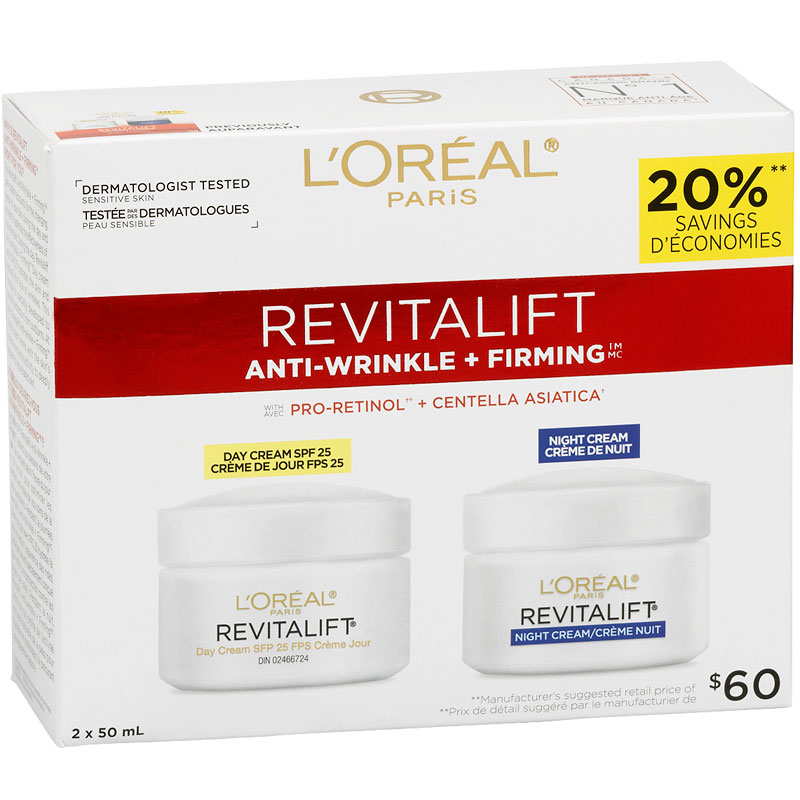 L'Oreal Revitalift Anti-Wrinkle + Firming Day & Night Moisturizers - 2 x 50ml