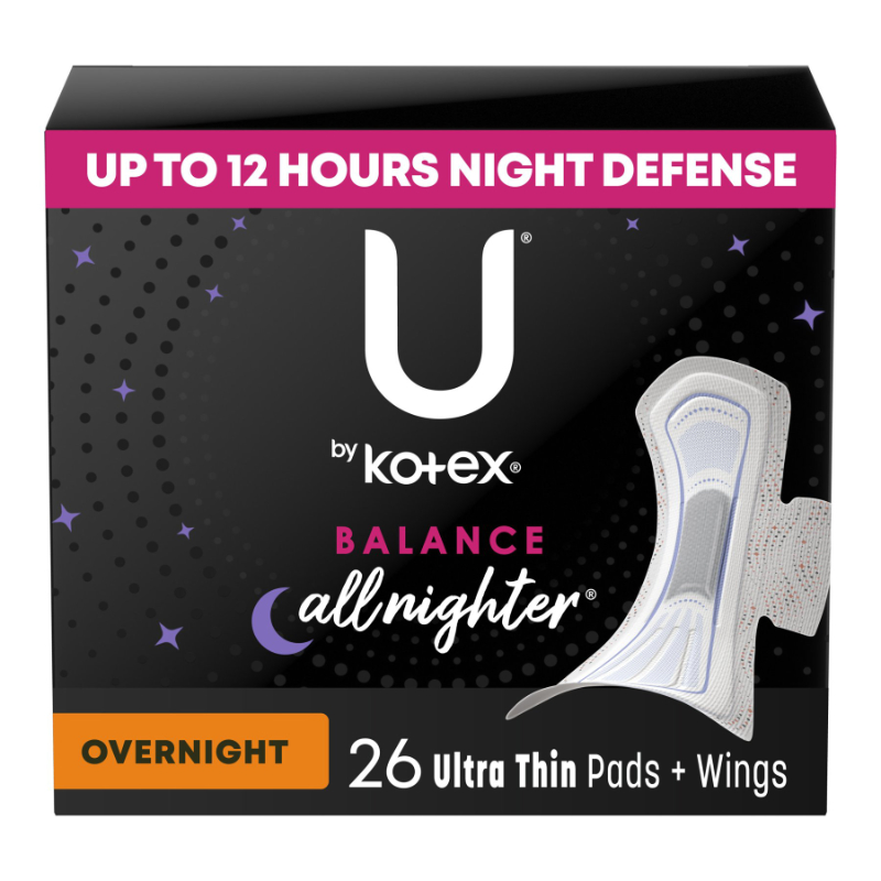 U by Kotex Balance Ultra Thin Sanitary Pad - Overnight - 26 Count