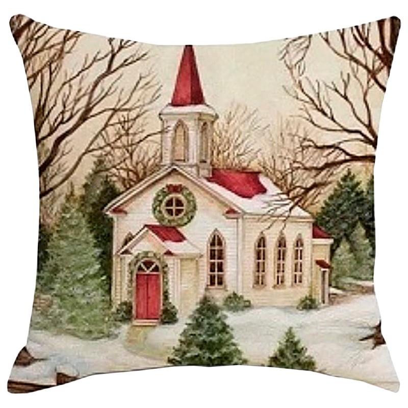 Xmas Cushion Wrap Church Scene - 16x16inch