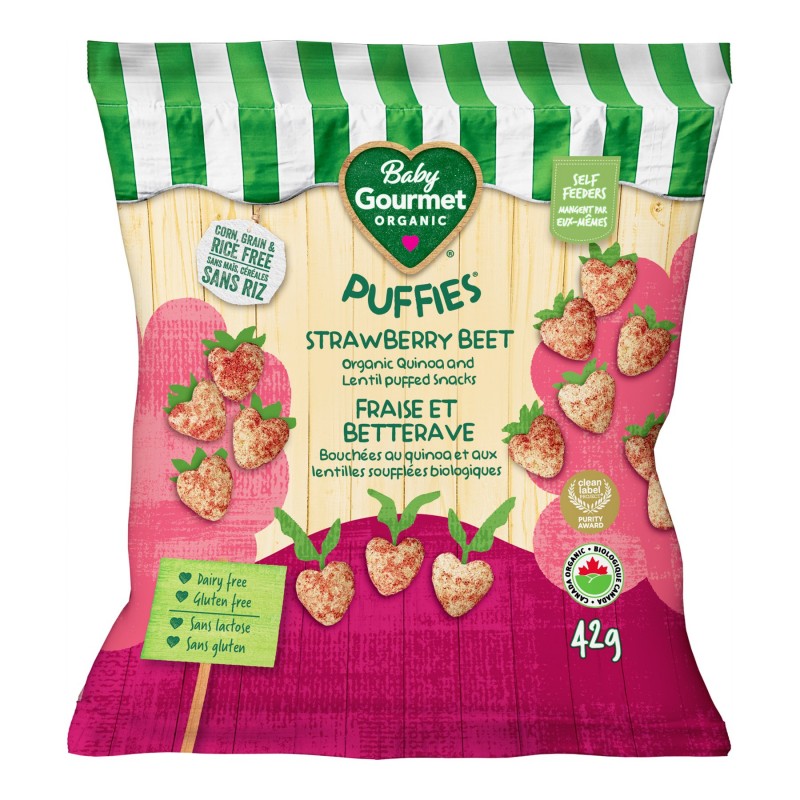 Baby Gourmet Puffies Quinoa and Lentil Puff Snacks - Strawberry Beet - 42g