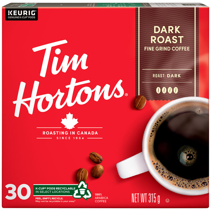 K-Cup Tim Hortons Coffee - Dark Roast - 30s