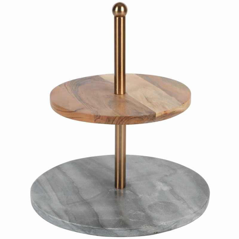 Laurie Gates Mild Steel Acacia Wood 2 Tier Stand - 12x12x14 Inch