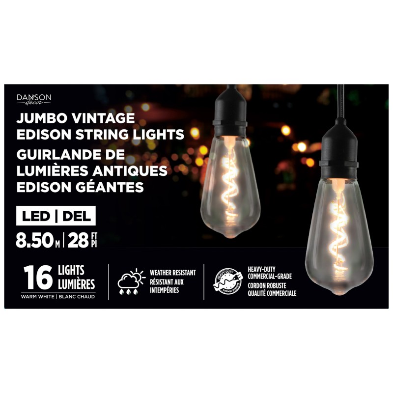 Danson Decor Jumbo Vintage Edison String LED Lights - Warm White - 16 Lights