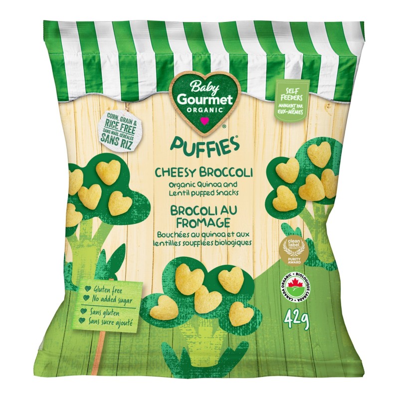 Baby Gourmet Puffies Quinoa and Lentil Puff Snacks - Cheesy Broccoli - 42g