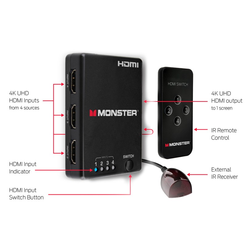 Monster 4 Device Hdmi Switch - Black - MHV12001