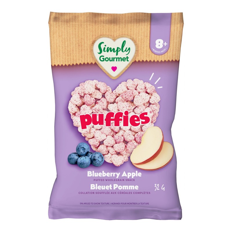 Simply Gourmet Puffies Puffed Wholegrain Snack - Blueberry Apple - 32g