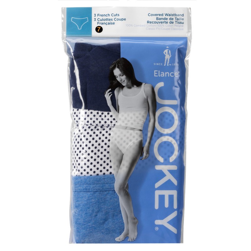 2-New Jockey Women's size 7 Underwear Elance Cotton French Cut 3 Packs-White