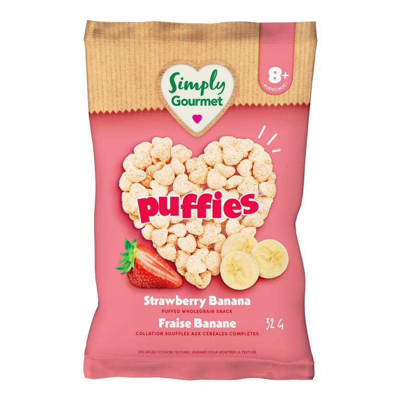 Simply Gourmet Puffies Puffed Wholegrain Snack - Strawberry Banana - 32g