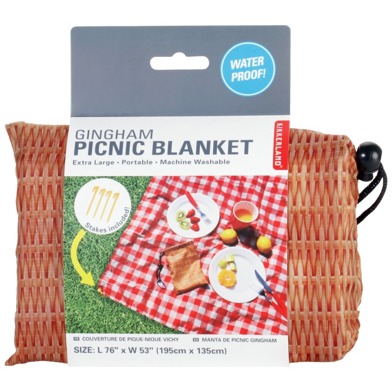 Kikkerland Gingham Picnic Blanket - 195x135cm