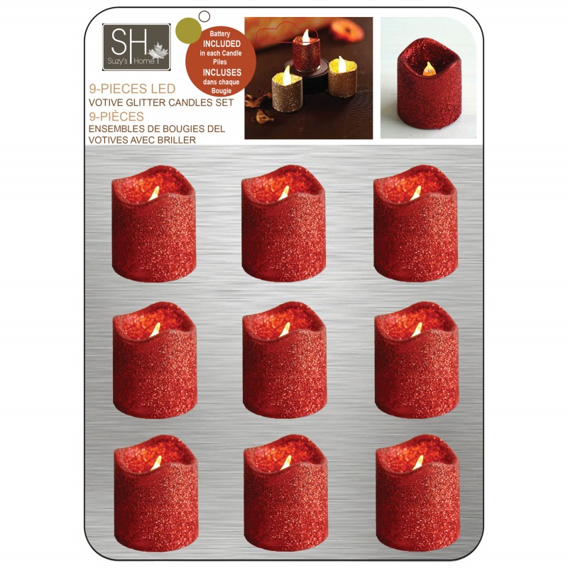 Suzys Home Shimmering Candle - Red - 9 pack