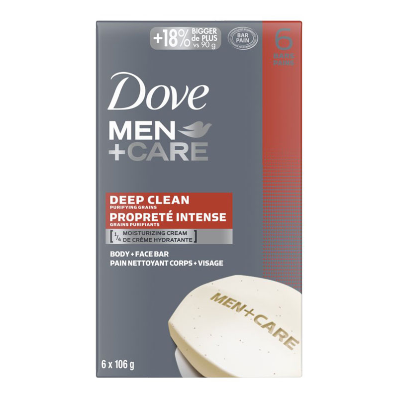 Dove Men+ Care Deep Clean Body and Face Bar - 6 x 106g