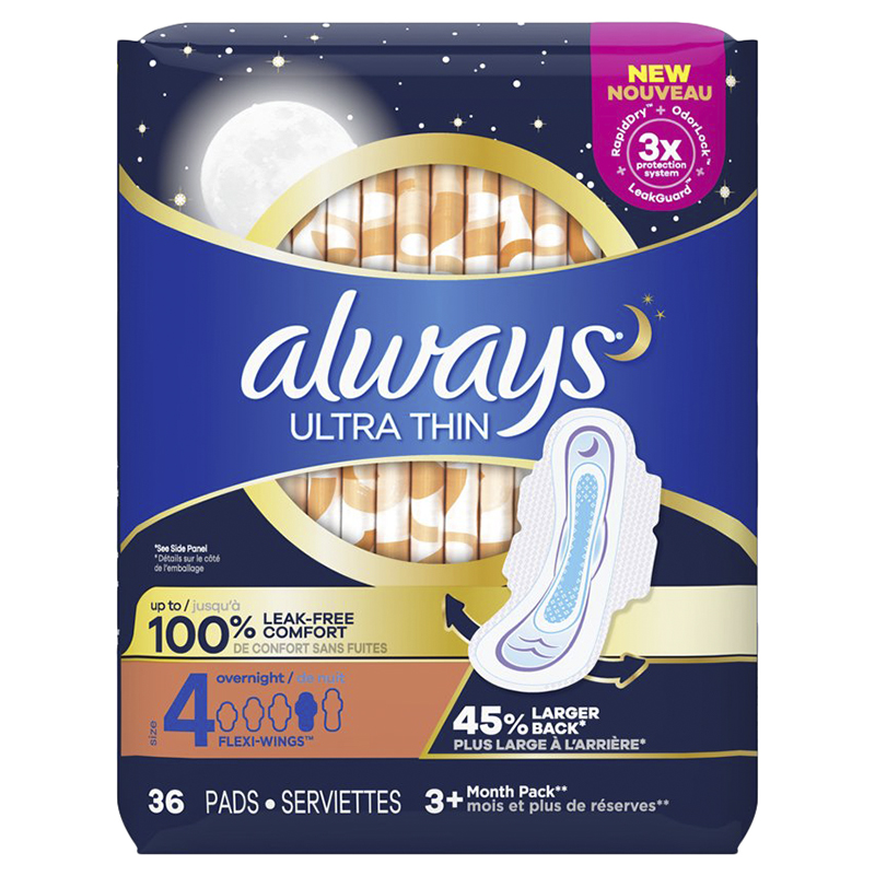 Always Ultra Thin Sanitary Pads - Overnight - Size 4