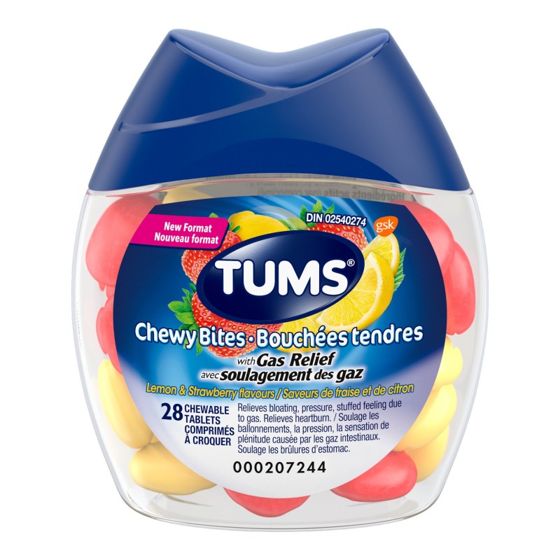 TUMS Chewy Bites + Gas Relief Chewable Tablets - Lemon & Strawberry