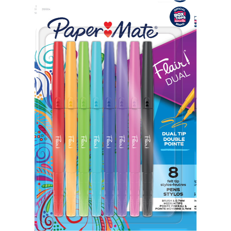 Paper Mate FLAIR Twin-Tip Brush Pen Set - Assorted - 8 piece