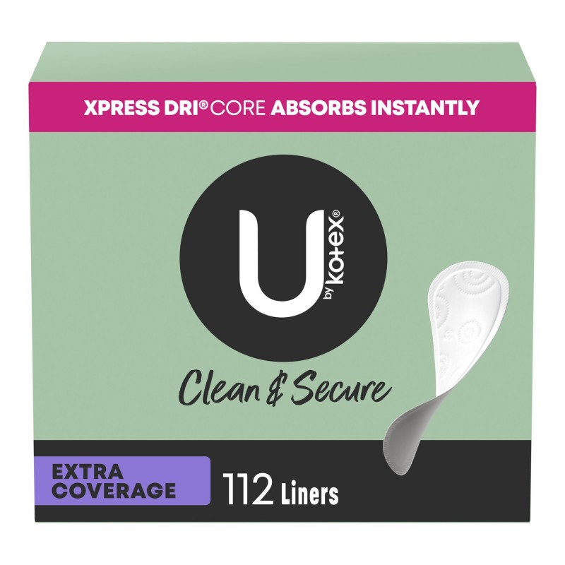 U by Kotex Clean & Secure Panty Liners, Light Absorbency, Extra Coverage,  112 Count - 112 ea