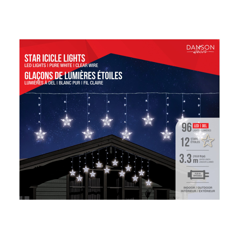 Danson Decor LED Light Curtain - Pure White- 3.3m - 96 Lights - Star Icicle