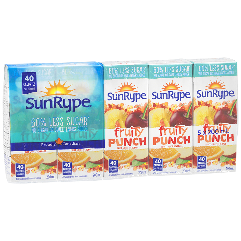 SunRype 60% Less Sugar Juice - Fruity Punch - 5x200ml