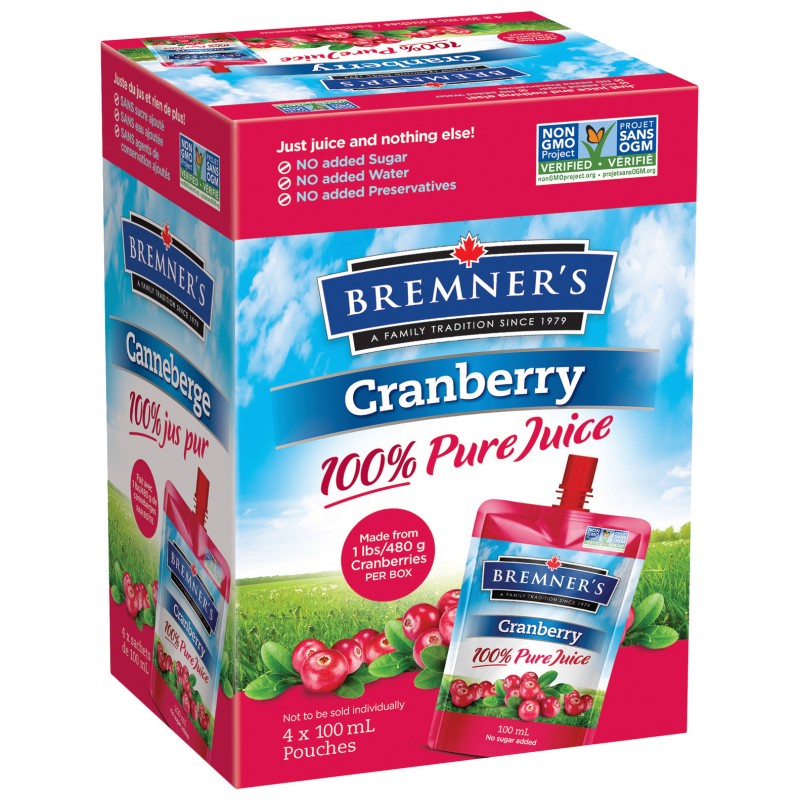 Bremner's 100% Pure Fruit Juice - Cranberry - 4x100ml
