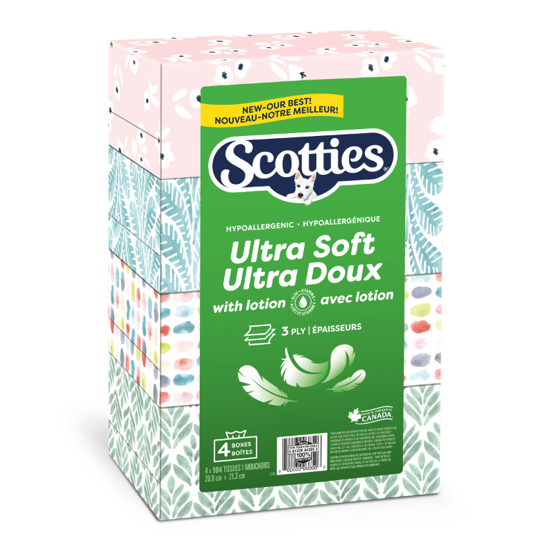 Scotties 3-Ply Triple Ultra Soft with Lotion Facial Tissues Multipack - 4x104s