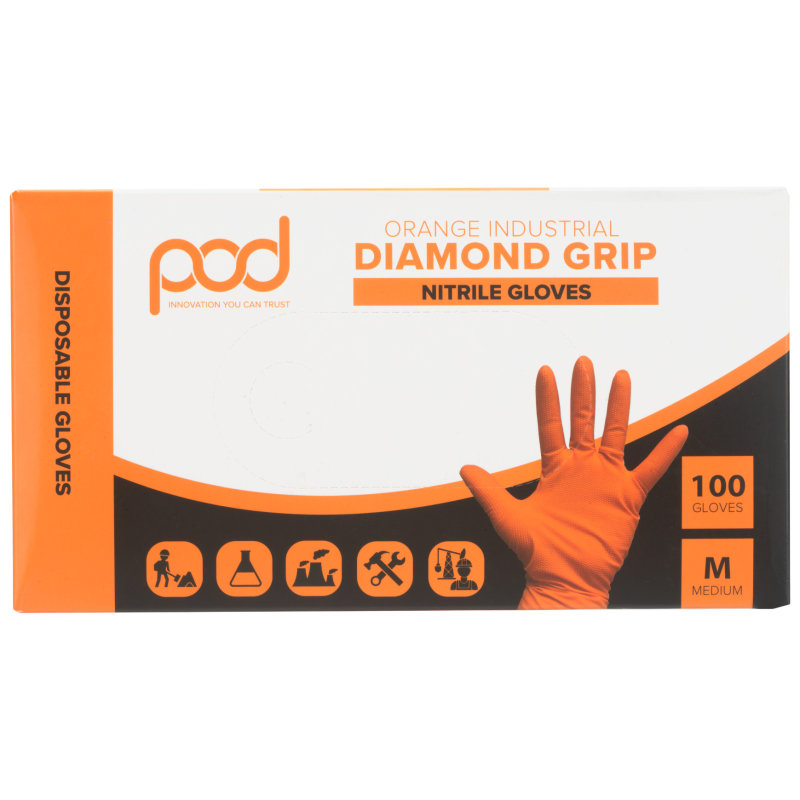 Pod Nitrile Gloves - Orange - GL-209R M