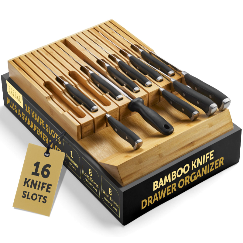 Ruboxa Bamboo Knife Drawer Organizer - 16 Slot