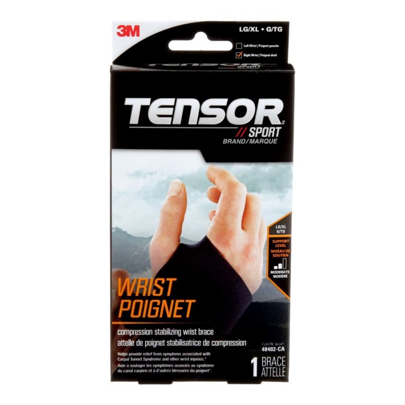 Tensor Sport Compression Stabilizing Wrist Brace - Right Hand - Large/Extra  Large - Black
