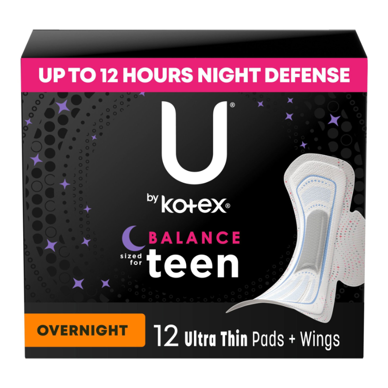 U by Kotex Balance Ultra Thin Overnight Pads with Wings